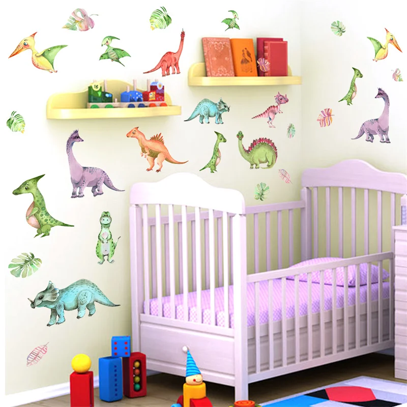 Cartoon Dinosaur Wallpaper Kids Room Decor Animals Decals for Children's Nursery Kindergarten School Wall Sticker Decoration