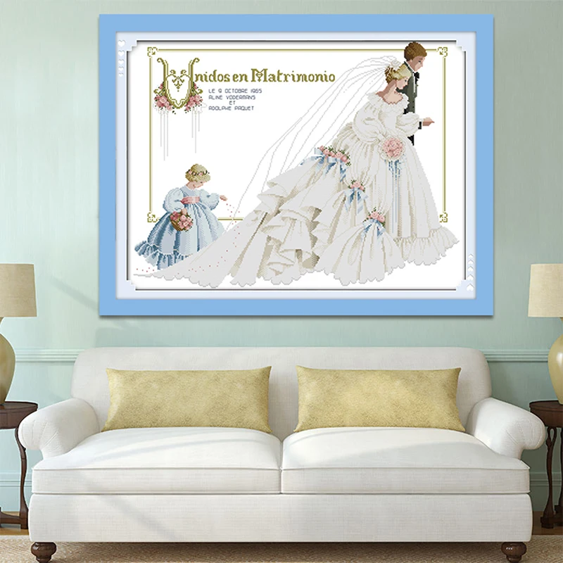 

Wedding money Cross Stitch Two flower girls Handwork DMC DIY 11CT 14CT Embroidery kit Needlework Set Wholesale Home Decoration