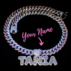 Pink&Clear Stones Cuban Link Chain With Name Pendant Choker Heart Bail Icy Letters Necklace Blingbling Monogram Custom Necklace