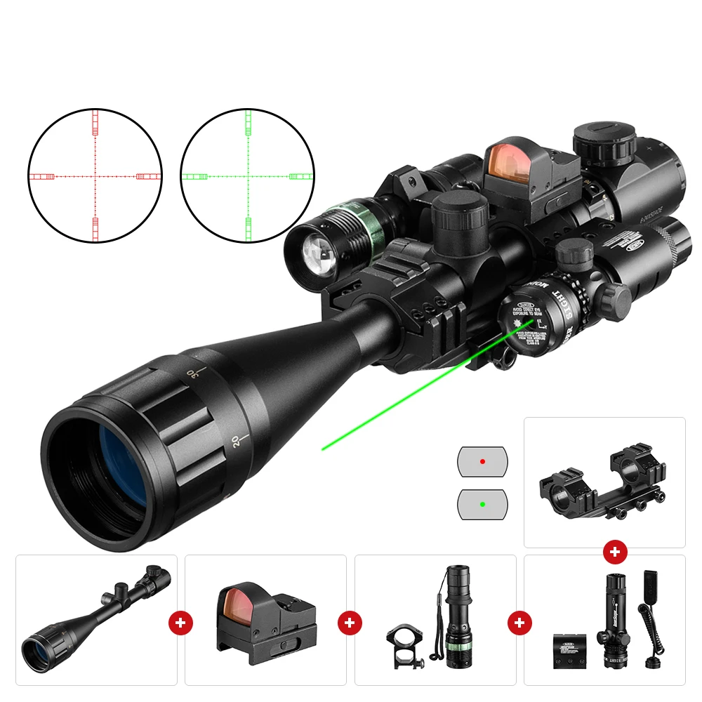 

6-24x50 AOEG Rangefinder Rifle Scope with Holographic 4 Reticle Scope Red Dot Green Laser Combination Scope