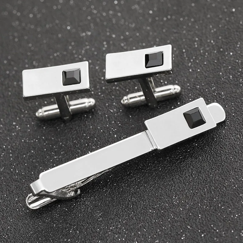 Simple Square Blue Black Men\'s Cufflinks Business Suits Tie Clips Cufflinks Sets Fashion Alloy Male  Shirt Accessories Jewelry