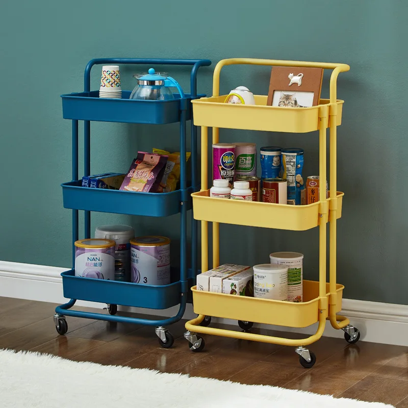 3 Layers ABS Commodity Shelf Bathroom Cart Simple Mobile Kitchen Shelving Living Room Storage Cart BeautySalon Bookstore Bedroom