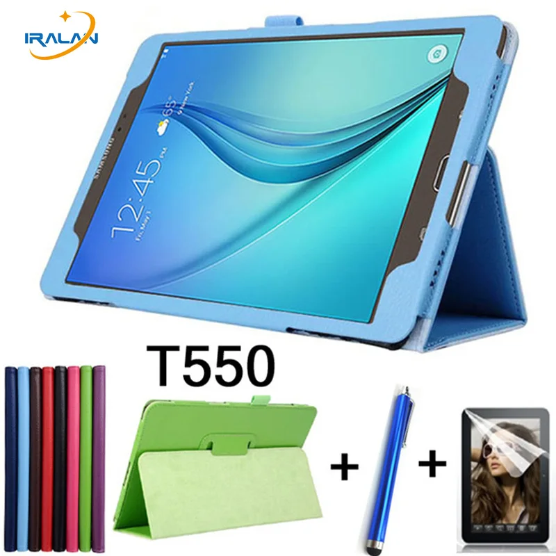 For Samsung Galaxy Tab A 9.7 T550 T555 SM-T550 SM-T551 Case Folding Flip Stand PU Leather Cover Shell Stand Case + film + pen