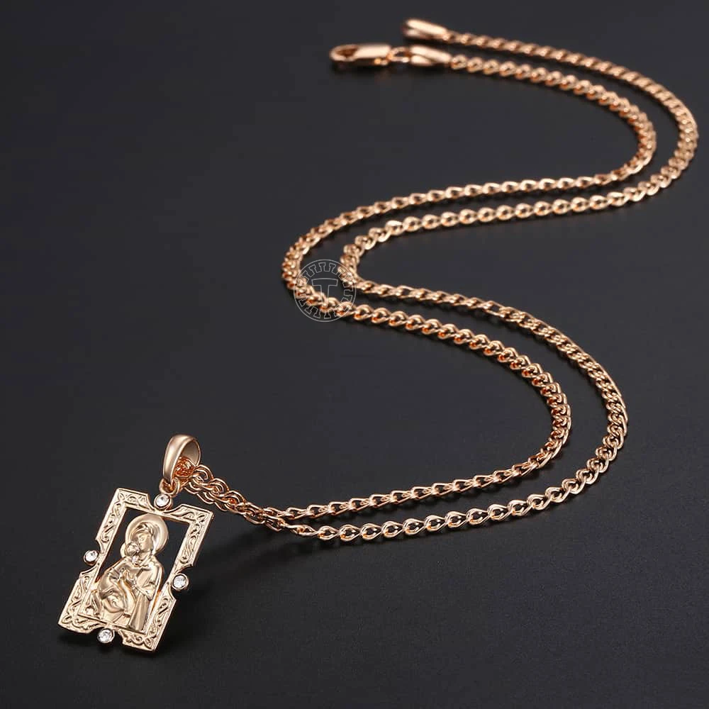 Davieslee Necklace Pendant For Women Men 585 Rose Gold Color Virgin Mary Jesus Pendant Necklace Womens Jewelry Fashion DGP193