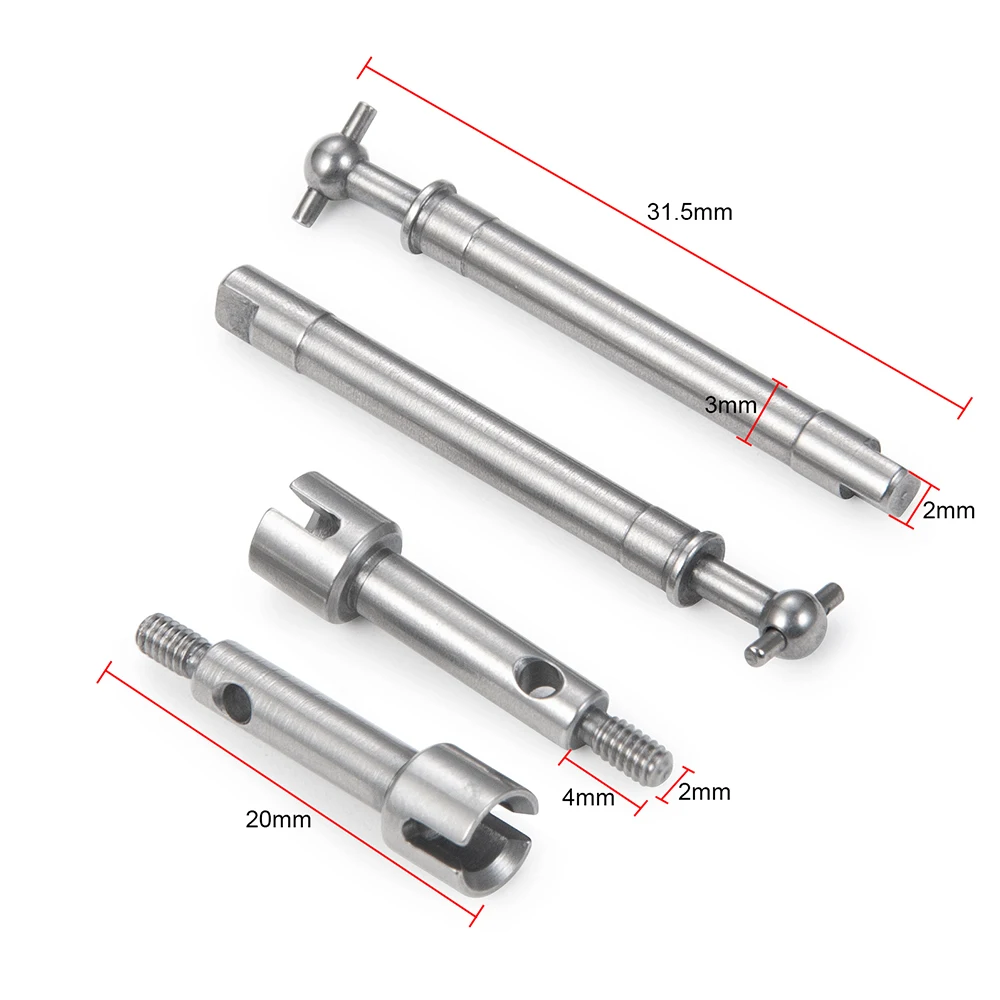 AXSPEED 2Pcs Stainless Steel CVD Driveshaft Front Rear Axle Set for 1/24 RC Crawler Car Axial SCX24 All Series Gladiator Bronco