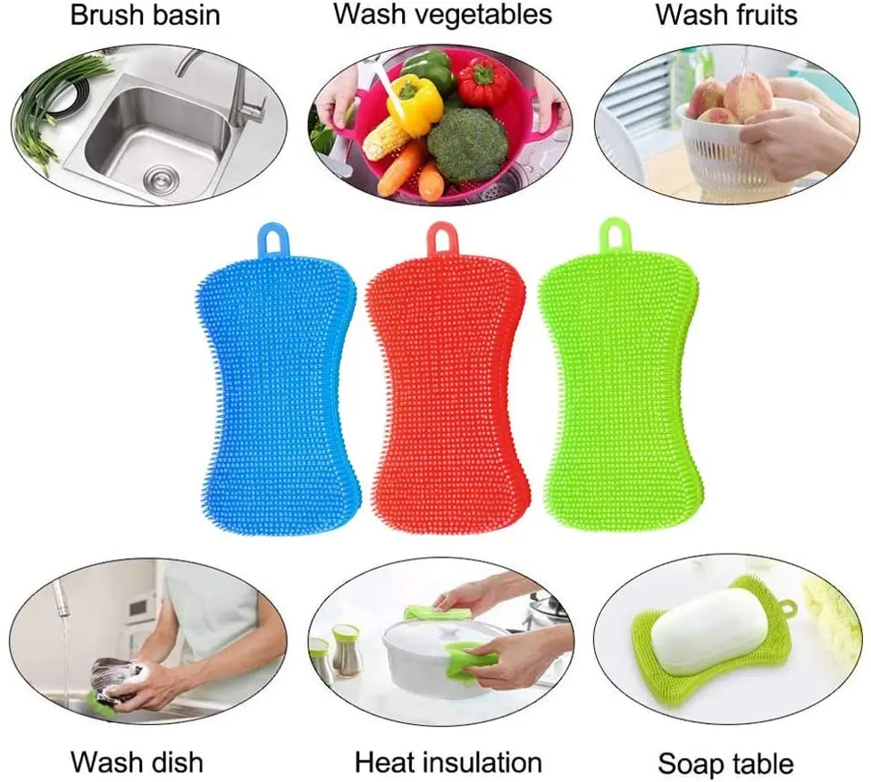 1Pcs Silicone Sponge Dish Washing Scrubber Brush Kitchen Household Cleaning Sponge Brush for Dishes Wash Cleaning Accessories