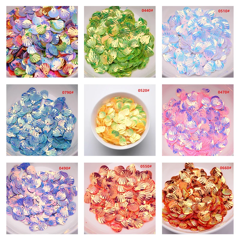 All size colorful shell shape Seuqin PVC Loose Paillettes Wedding Craft DIY clothing Housewear Furnishings Sewing Accessory 50g