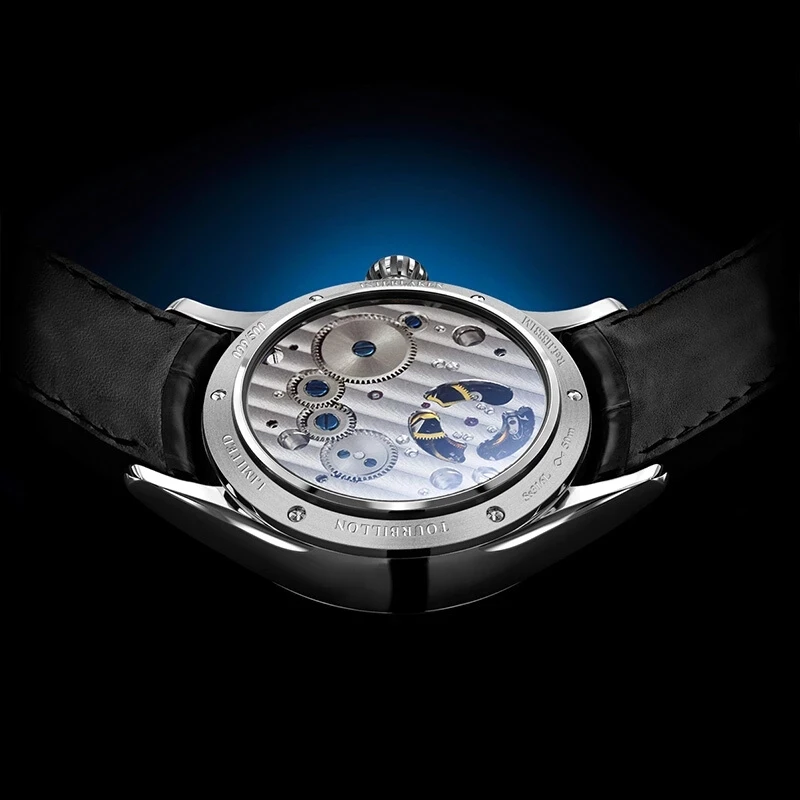 LOBINNI جديد حافظة ذهبية وردية مرحلة القمر ساعة ميكانيكية متعددة الوظائف توربيون حقيقي ساعة رجالية زجاج الياقوت ساعة مقاومة للماء