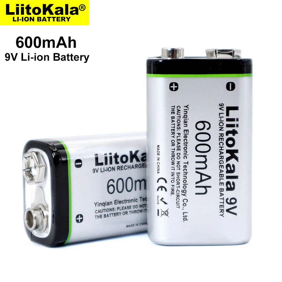 LiitoKala 600MAh 9V Baterai Li-ion 6F22 9V Baterai Isi Ulang untuk Mikrofon Multimeter RC Mainan Pistol Temperatur