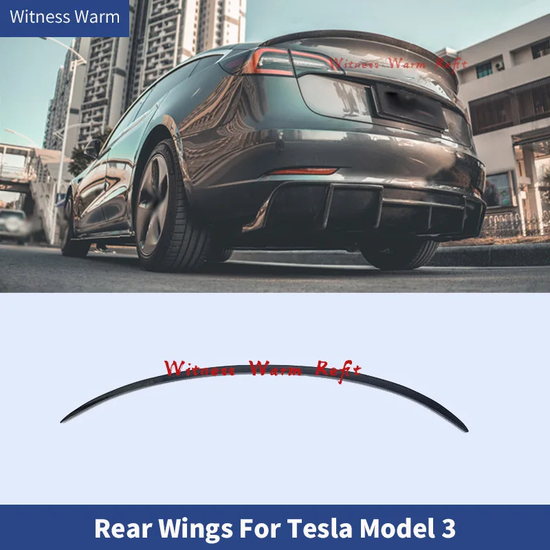 Rear Trunk Spoiler Rear Trunk Lip Carbon Fiber Wing Spoiler Car Styling for Tesla Model 3 2017 2018 2019