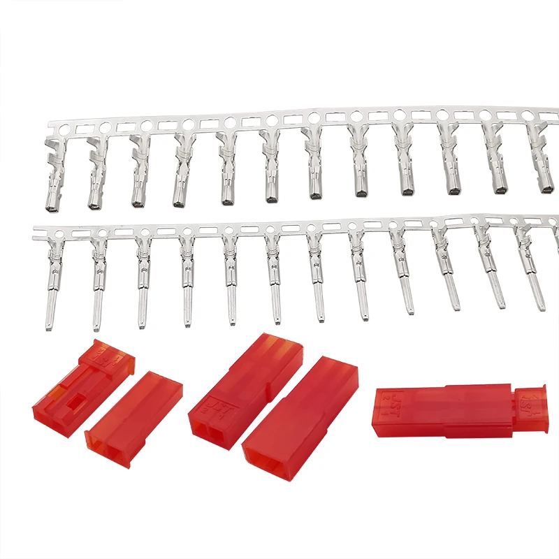 300Pcs 2.54mm Red JST SYP 2 Pin Male Female Housing Plug Jumper Crimp Terminal Wire Connector Kit JST-SYP-2A for RC Lipo Battery