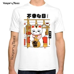 Fortune Cat No lucky day print funny anime tshirt men summer new white casual Maneki Neko short sleeve unisex streetwear t shirt