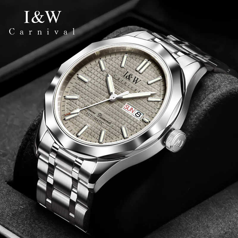 Japan Movement Men Automatic Mechanical Watches Luxury Brand I&W Tungsten Steel Bezel Wrist Watch Men Sapphire Waterproof Reloj