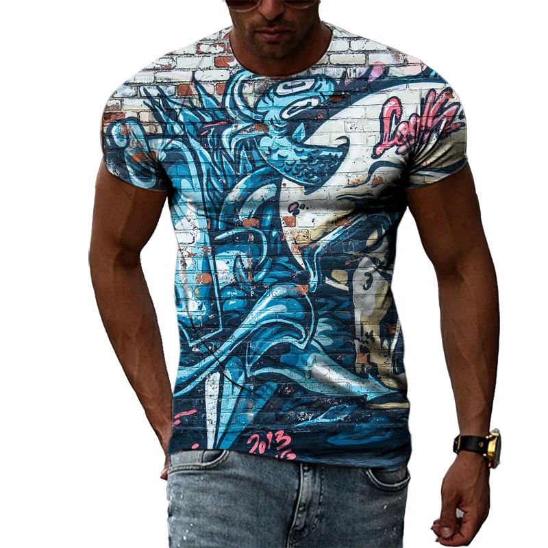 Summer Men Fashion Personality Graffiti T-shirts Hip Hop Trend harajuku Casual Style 3D Printing short sleeve t-shirts Tops