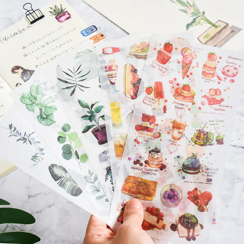 3pcs Kawaii Flowers Vintage Stamp Gourmet food Stickers Aesthetic Deco Stationery Scrapbooking Stickers In Notebook