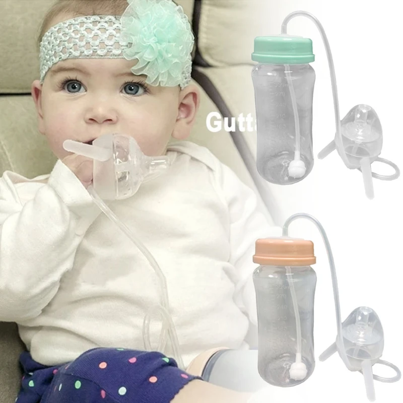 Self-Feeding Baby Bottle with Long Straw Handless Imitation Milk Weaning Bottle