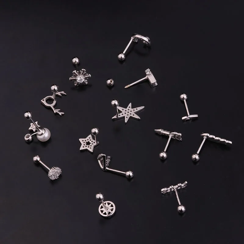 1Pc 925 Sterling Silver  Barbell CZ Tragus Diath Cartilage Helix Rook Piercing Earring Ear piercing  Women Fashion Jewelry