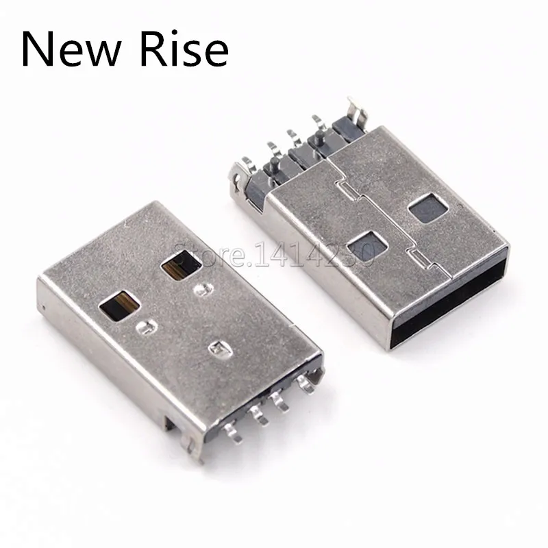 50Pcs USB 2.0 Male A Type 4Pins SMD 180 degree SMT Male USB Connectors Sink Plate Type Black