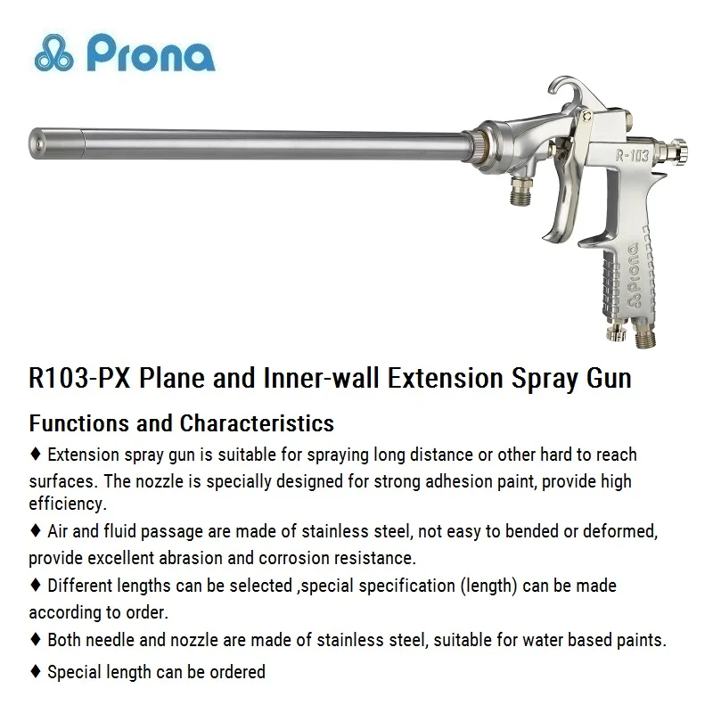 Prona Plane and Inner-wall Extension Paint Spray Gun Pneumatic Tool Painting Pistol Sprayer Water Guns Low Viscosity Part