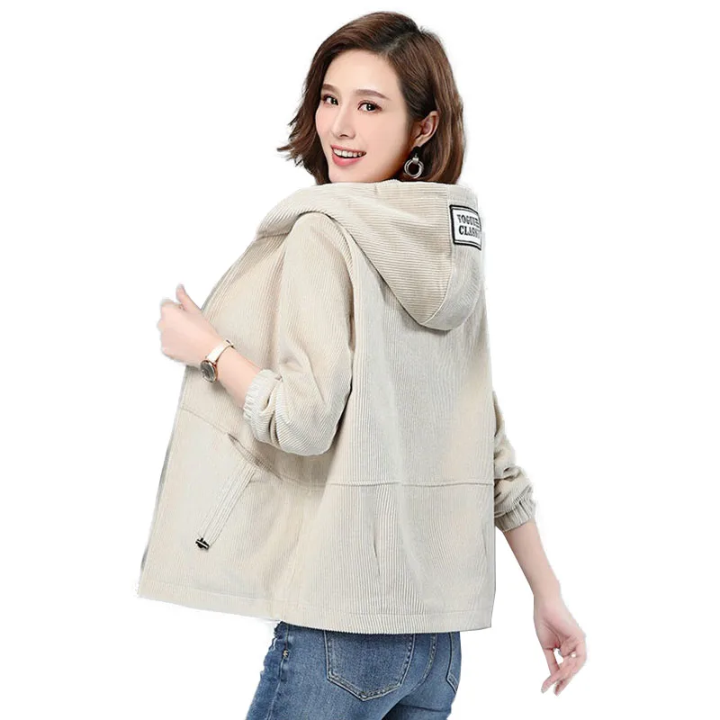 

Lining Women's Corduroy Hooded Jacket Female 2024 Spring And Autumn Ins New Loose Casual Middle-Aged Mother Coat A32