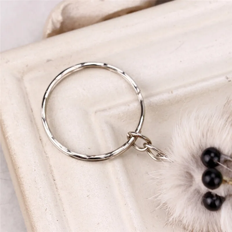 17cm Simulation Fox Fur Pompon Keychain Animal Mouse Key Chain Car Hanging Pendant Silver Plated Bag Hanger