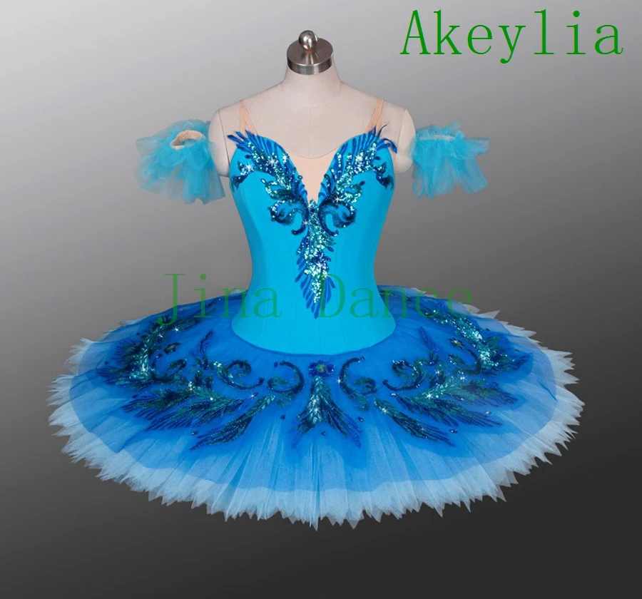 Donne Lago Blu Tutu di Balletto Professionale Concorso di Esecuzione Ballerina Balletto Classico Costume di Scena Pancake Tutu Blu Uccello