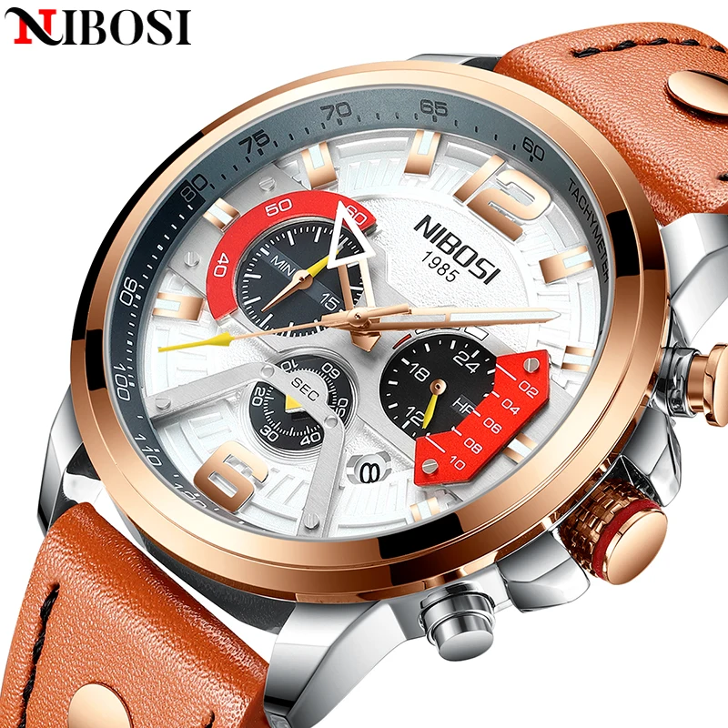 

NIBOSI Brand Watch For Men Retro Fashion Leather Wristwatch Quartz Watchs Men Waterproof Sport Chronograph Relogio Masculino