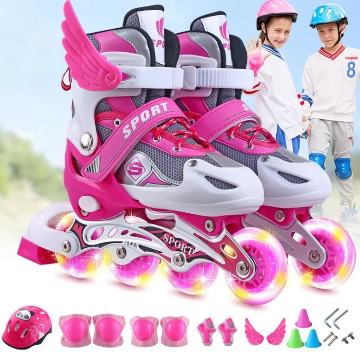 Roller skates children's full flash suit roller skates skate shoes outdoor adult in-line adjustable male and female skates