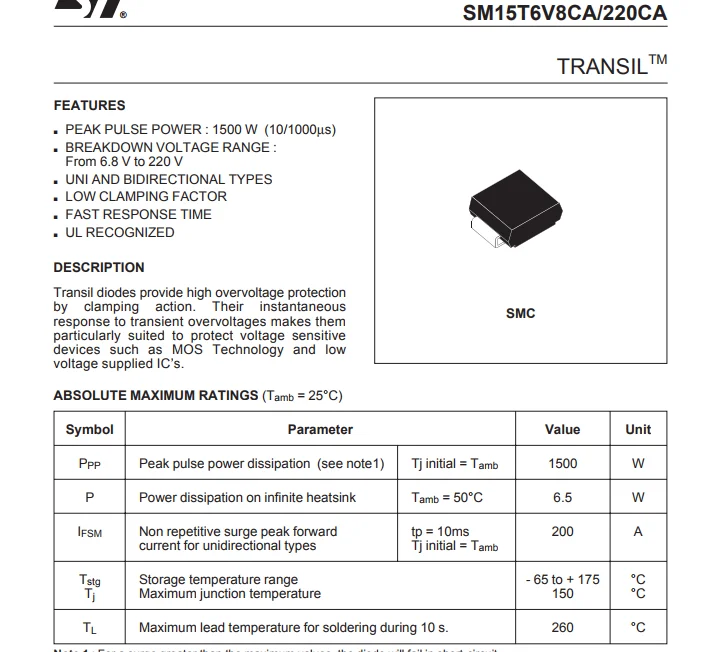 Free Shipping 20PCS  SM15T200A SM15T200CA  SM15T220A  SM15T220CA UNI/BI 200V 220V  1500W  TVS DIODES SMC DO-214AB