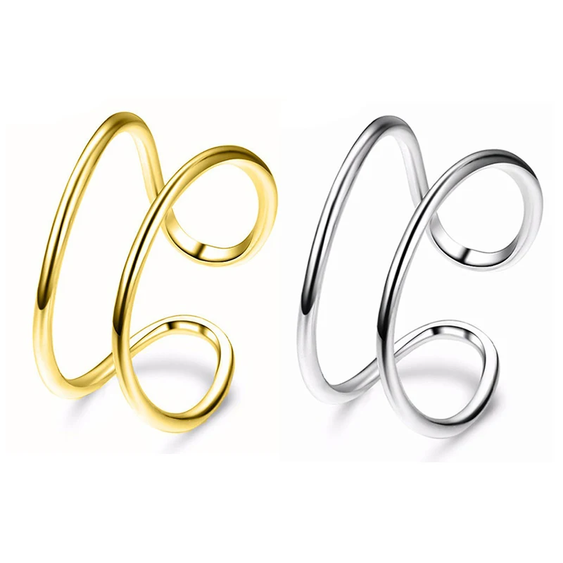 Minimalist Simple Stylish Rings For Women Two Row Thin Copper Glossy Open Ring Band Female Trendy Accessories Geometric Rings