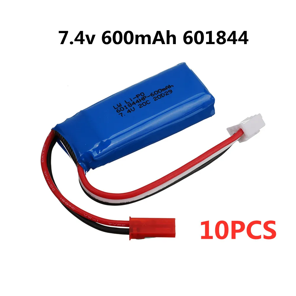 2s 7.4v 600mAh 20c Lithium Battery for WLtoys K969 K979 K989 K999 P929 P939 RC Car Parts 7.4V 601844 Lipo Battery 10pcs