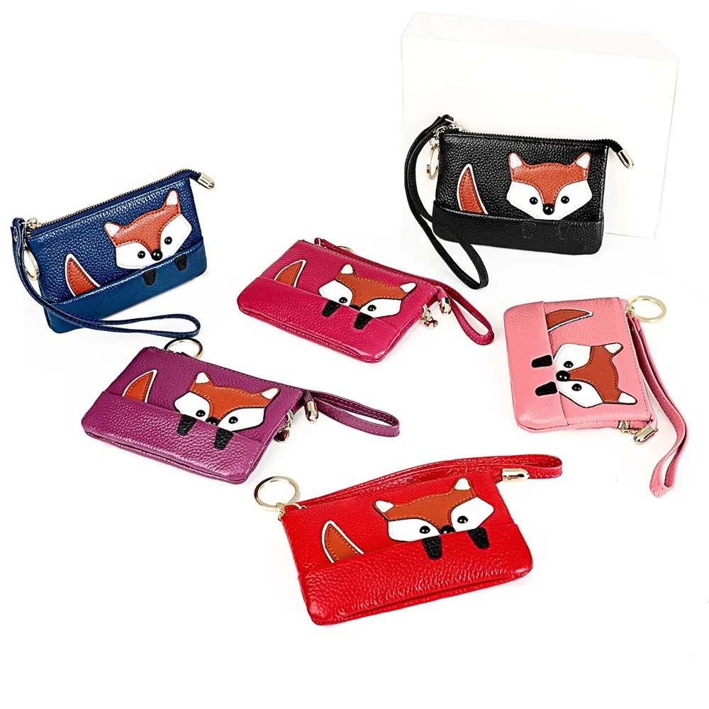 RETROGOO Fashion borsa da donna in vera pelle con portamonete Fox Design portafoglio piccolo per borsa da donna con cerniera borsa per soldi da