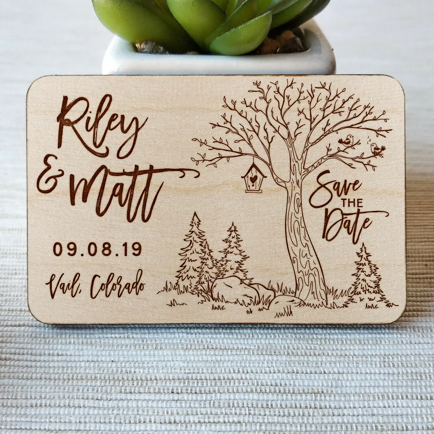 

Save The Date Wedding Invitation Personalised Wooden Magnets Fridge Rustic Heart