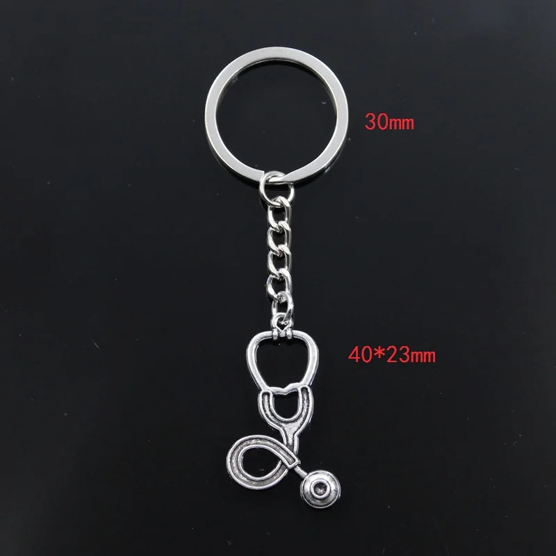 Hot Fashion Big Doctor Stethoscope 40x23mm Pendant 30mm Key Ring Chain Silver Color Men Car Gift Souvenirs Keychain Dropshipping