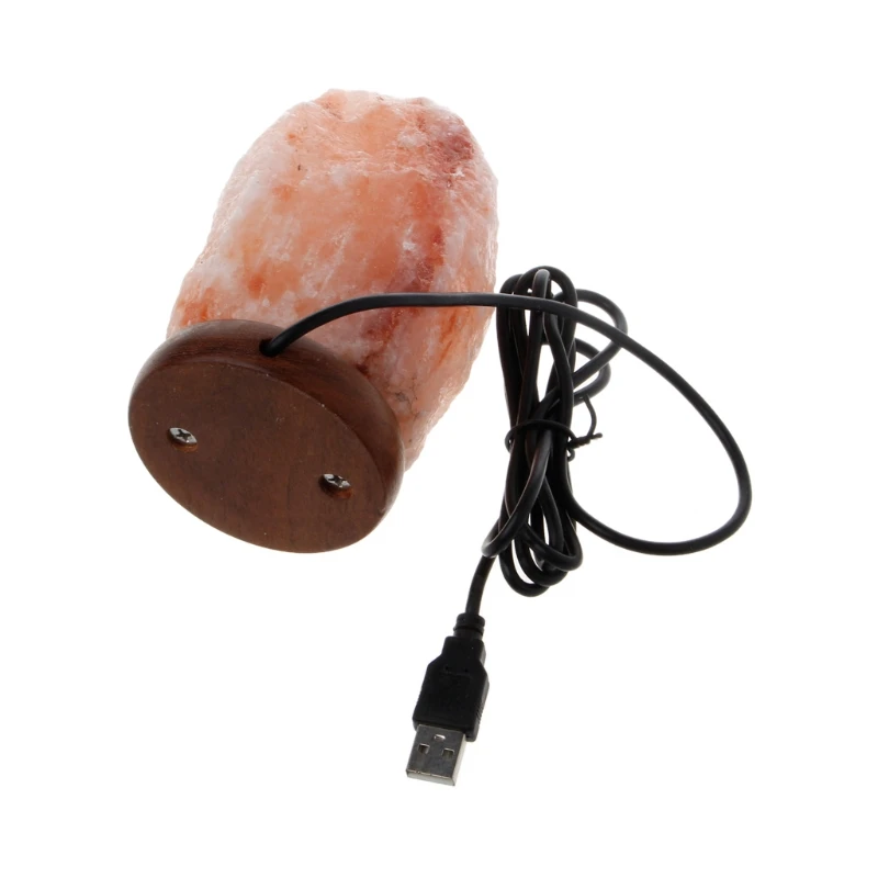 Hand Carved USB Wooden Base Himalayan Rock Salt Lamp Air Purifier Night Light Dropshipping