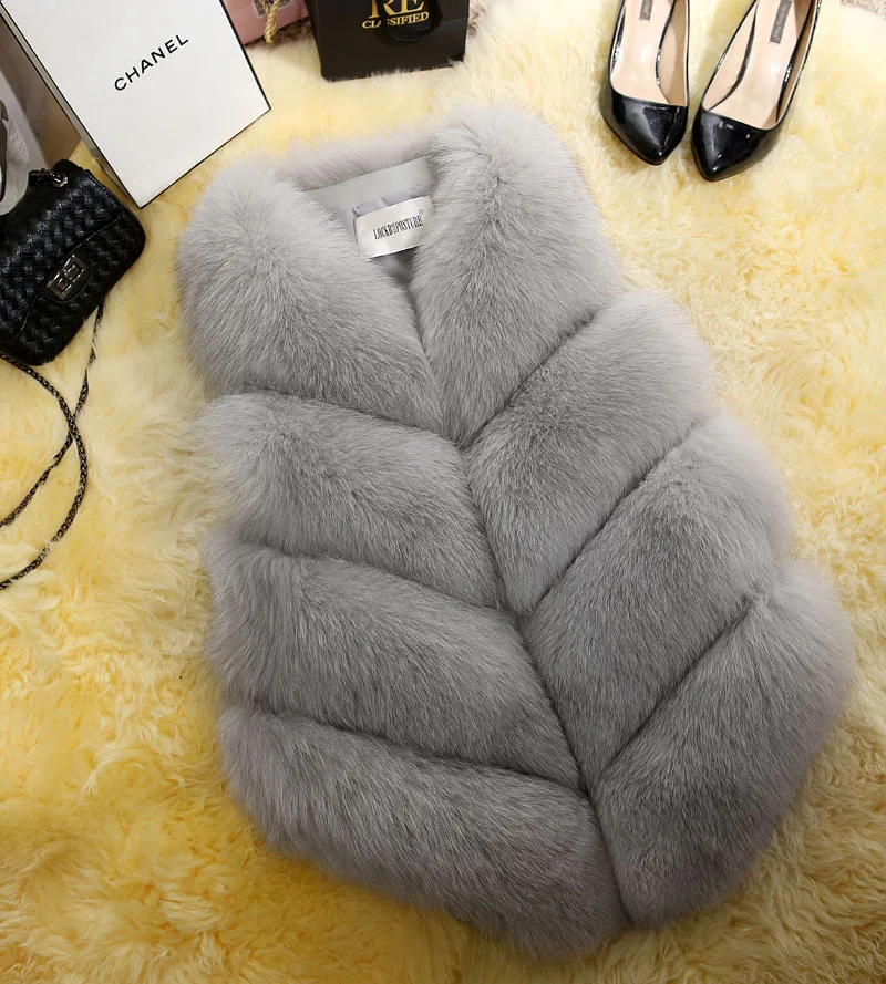 New Fashion Faux Sliver Fox Fur Vest Coat Winter Coat Women Waist Coat Fur Gilet Women's Fur Jacket Fur Vest For Ladies