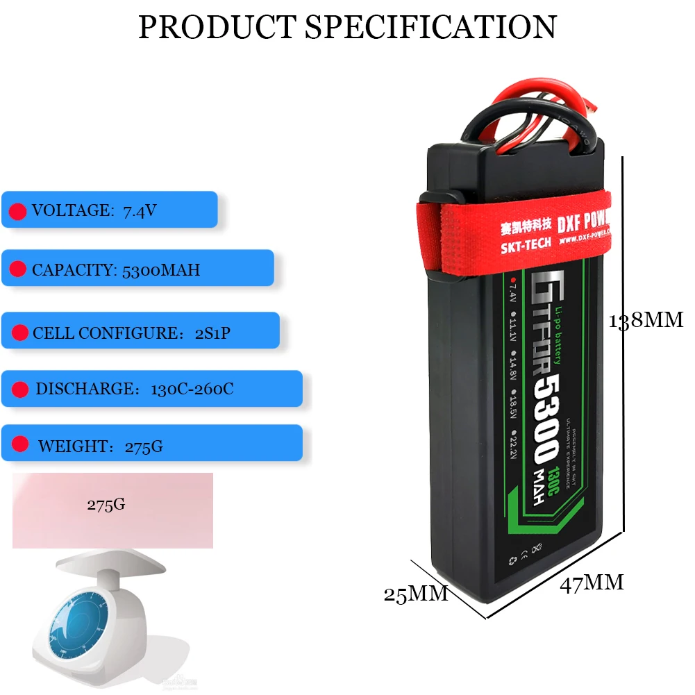 GTFDR Graphene Lipo Battery 2S 3S 4S 6S 7.4V 11.1V 14.8V 22.2V 5300mAh 5200mAh for RC Car FPV Drone Helicopter Airplane Truck