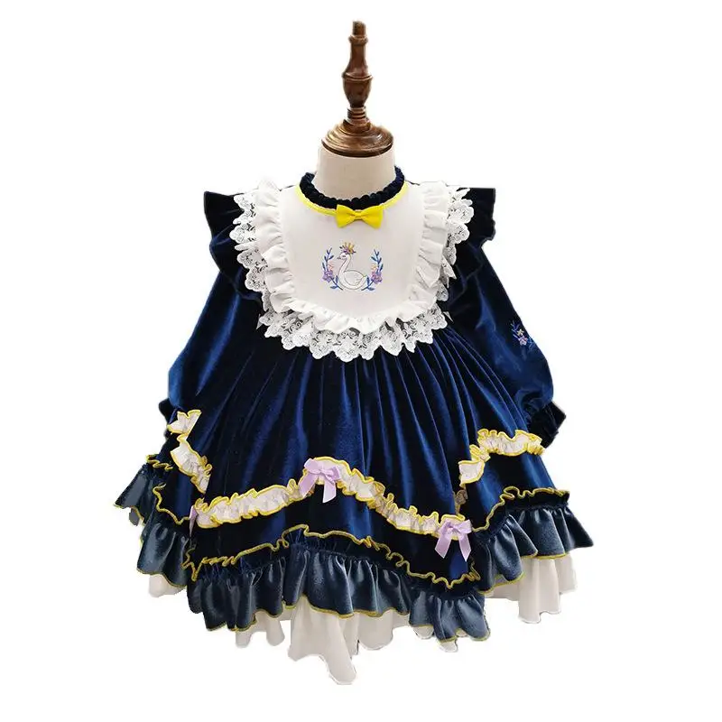 

Baby Girl Children Duck Embroidery Ball Gown Lolita Velvet Dress Infant Spanish Princess Dresses Kids Birthday Boutique Frocks