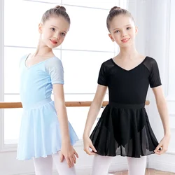 Leotardos de Ballet para niños y niñas, leotardo negro de baile, traje de manga corta, Ropa de baile de malla