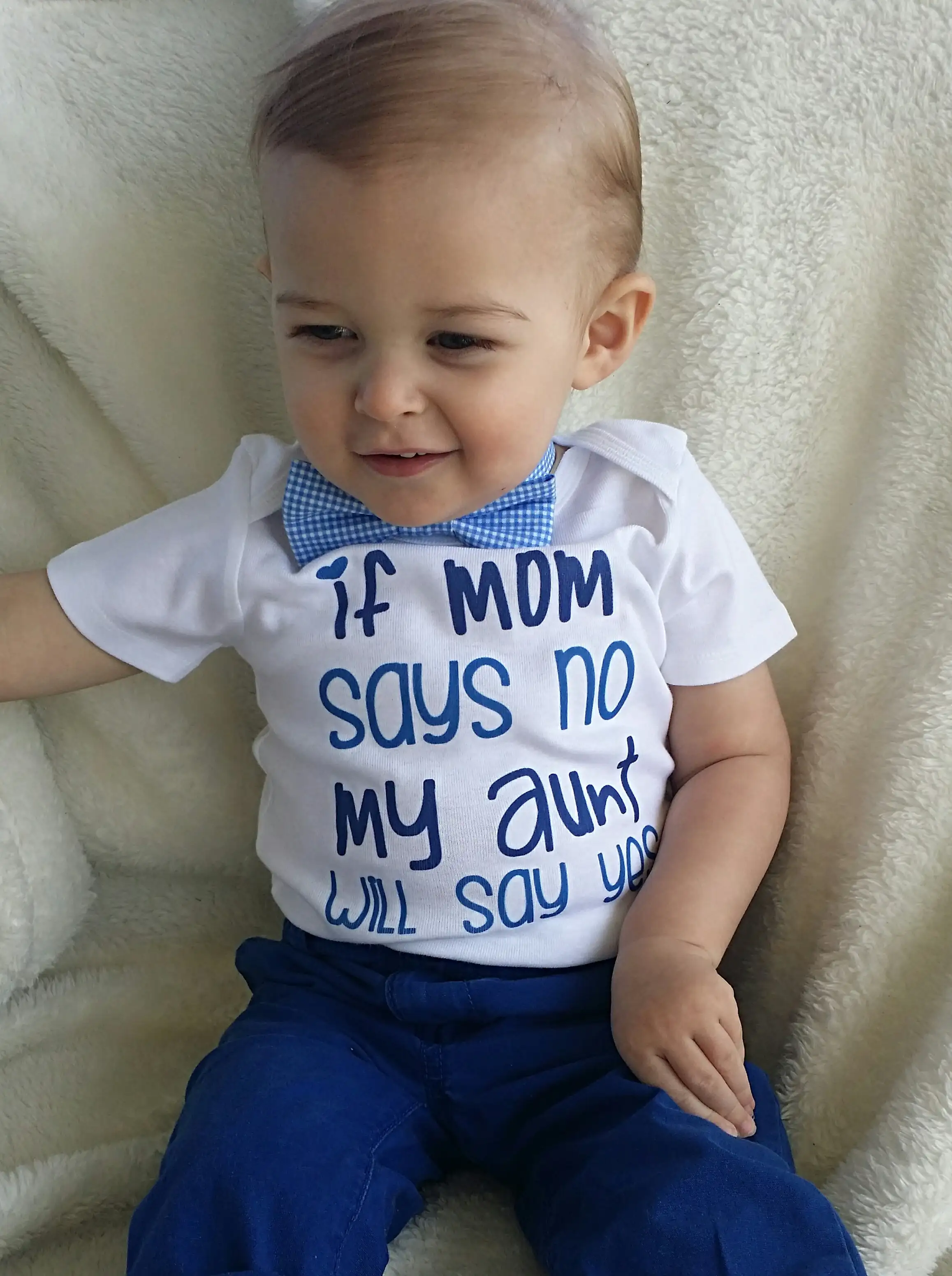 

Newborn infant Baby Boys Girls Bodysuit IF MOM SAYS NO MY AUNT WILL SAY YES Funny Baby outfit Baby shower gift