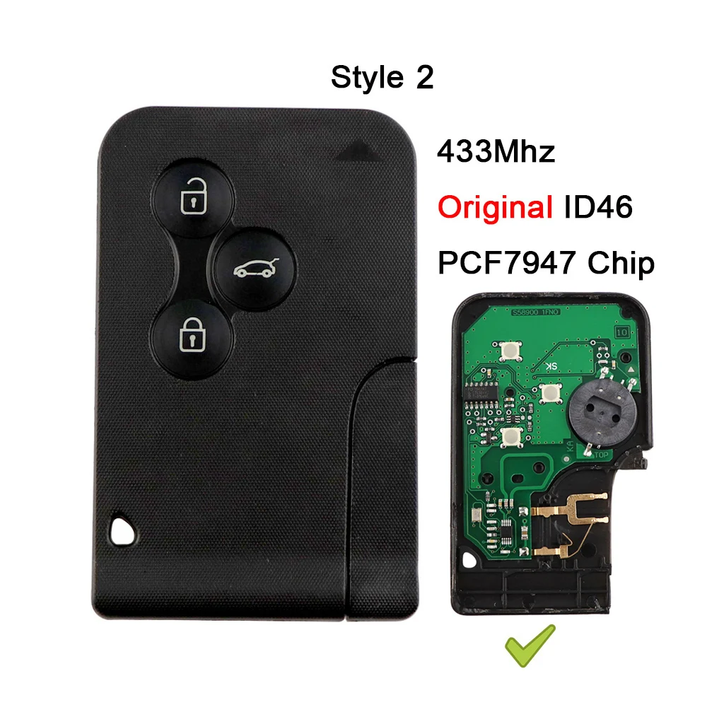 Yiqixin-3 Botão Smart Key Card, 433Mhz, ID46, PCF7926, PCF7947, Chip para Renault Megane 2, 3, Scenic Grand 2003-2008, chave remota do carro