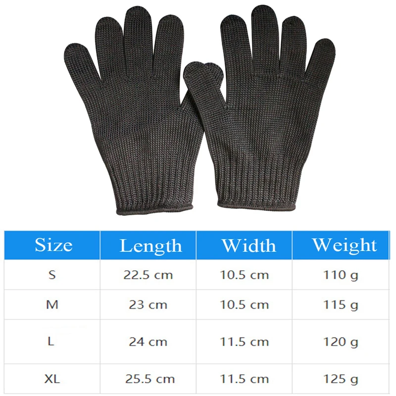 Corte Prova Stab Resistente Fio Metal Luva, Cozinha Butcher Corta Luvas para Oyster Shucking Peixe Jardinagem Luvas de Segurança, 5