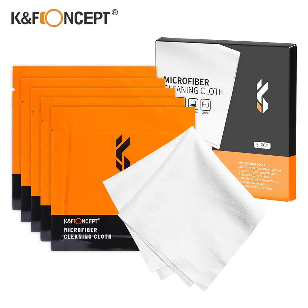 K&F Concept 5 sztuk indywidualnie pakowanych próżniowo ściereczek z mikrofibry do czyszczenia obiektywów aparatu, okularów, telefonów, ekranów LCD
