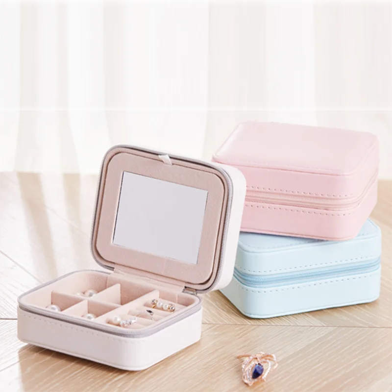 

PU Leather Square JewelryTravel Jewelry Case Boxes Travel Portable Jewelry Box 2021 Fashion Jewelry Organizer Display Box