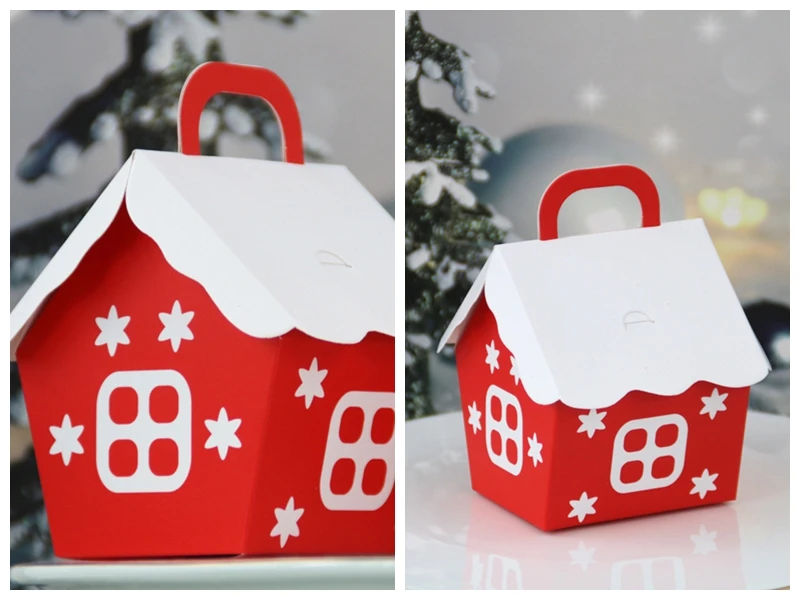 50Pcs Christmas Gift box Packing for Chinese Red Christmas House Gift Bag and Red house Purse Bag Candy box Favors cookie box