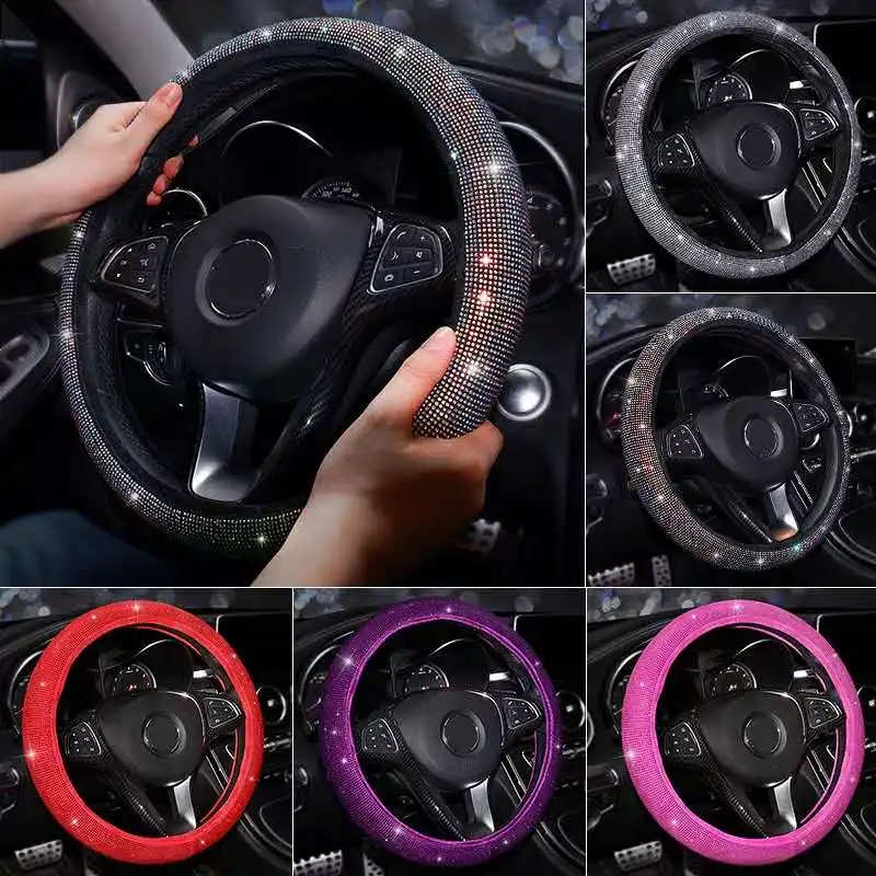 

Colorful full crystal rhinestones diamond antislip fashion universal 38cm car steering cover car steering wheels cover