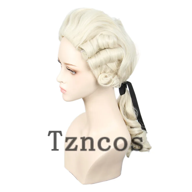 Tzncos Lawyer Judge Baroque Wig Marie Antoinette Long White Blonde Wigs Heat Resistant Synthetic Hair