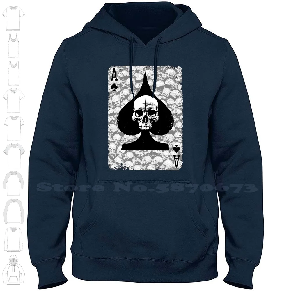 Vintage Gambler Goth Dead Skull Playing Card Long Sleeve Hoodie Sweatshirt Ace Playing Poker Player