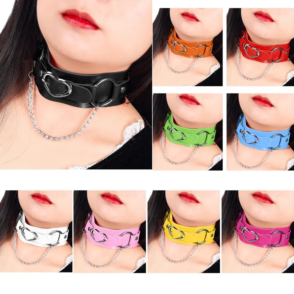 

Choker With Collar Women Men Harness Leather Necklace Chain Jewelry On The Neck Punk Aesthetic Gothic Accessories Adjust Size