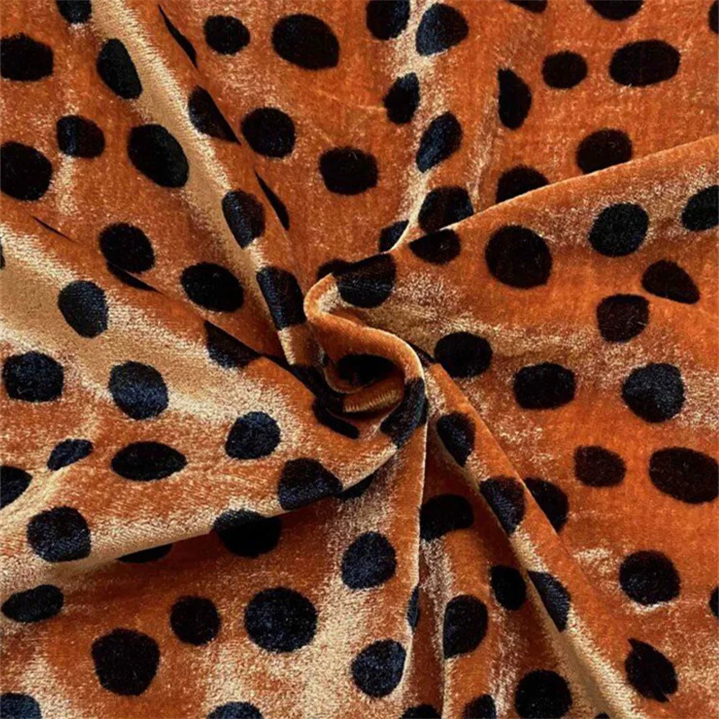 NEW254 Luxury Orange Dots Cotton & Polyester Velvet Fabric Women's Skirt/Pajamas/Coat/Suit/Dress/Trousers DIY Sewing Materials